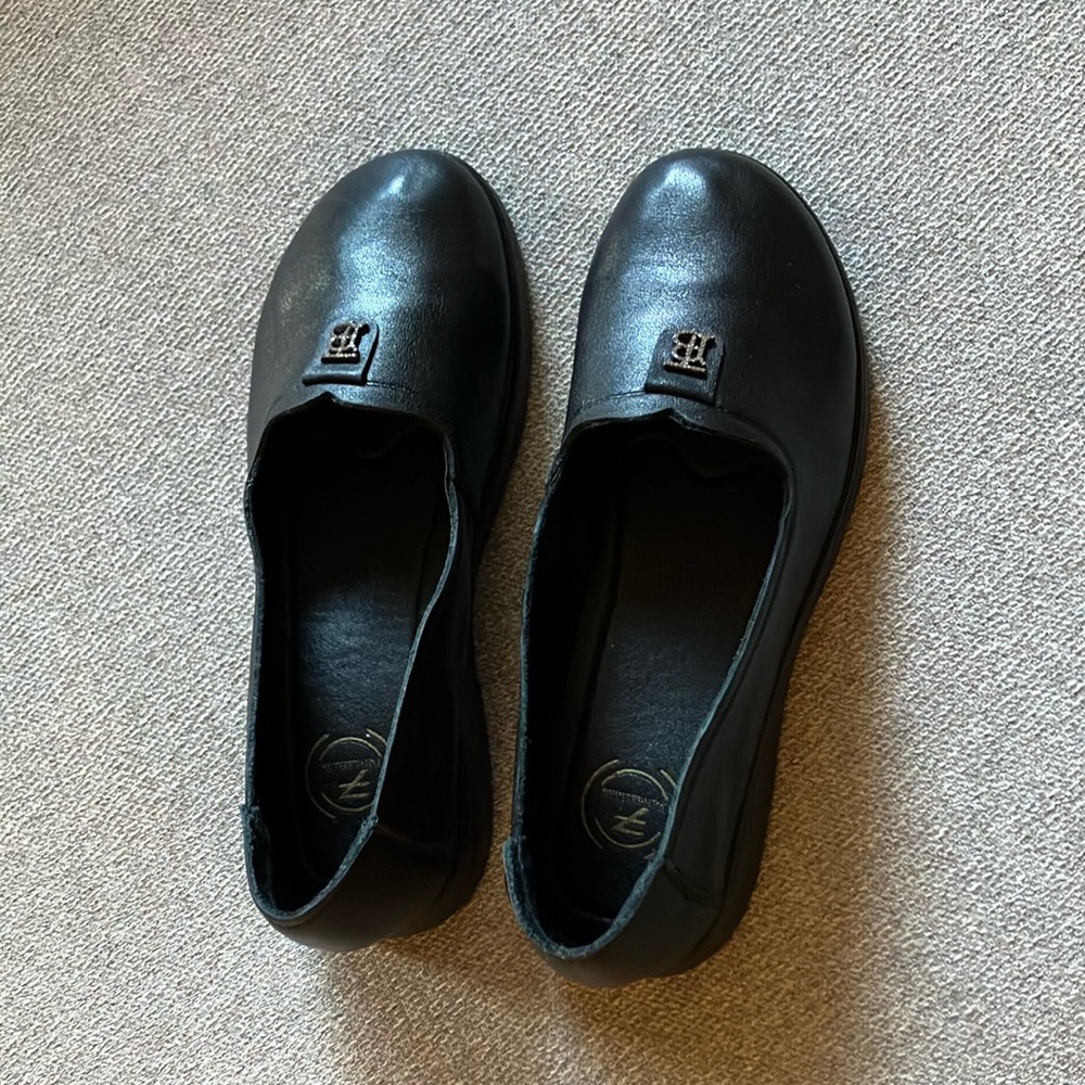Genuine Leather European-made Black Loafers with Logo - Cushioned Insoles